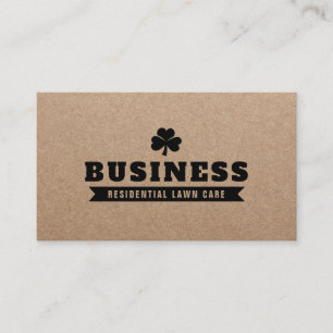 Lawn Care & Landscaping Clover Logo Rustic Kraft Business Card