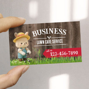 Lawn Care & Landscaping Cute Llama Rustic Wood Business Card
