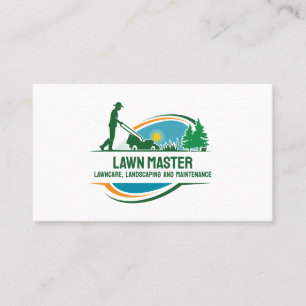 Lawn Care Landscaping Garden Man With Mower Business Card