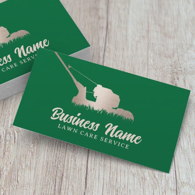 Lawn Care & Landscaping Gold Mower Green Business Card (Creator Uploaded)