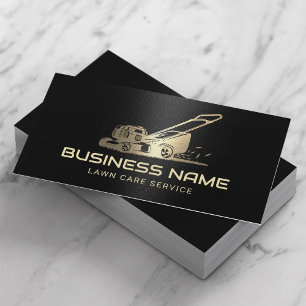 Lawn Care & Landscaping Gold Mower Logo Black Business Card