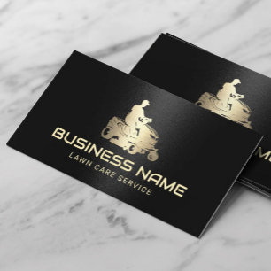 Lawn Care & Landscaping Gold Riding Mower Logo Business Card