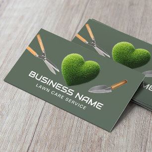 Lawn Care & Landscaping Grass Heart Sage Green Business Card