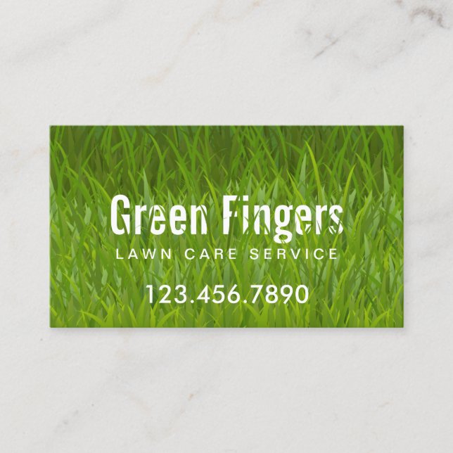 Lawn Care & Landscaping Green Grass Bold Text Business Card (Front)