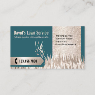 Lawn Care Landscaping Luxury Teal & Gold Business Card