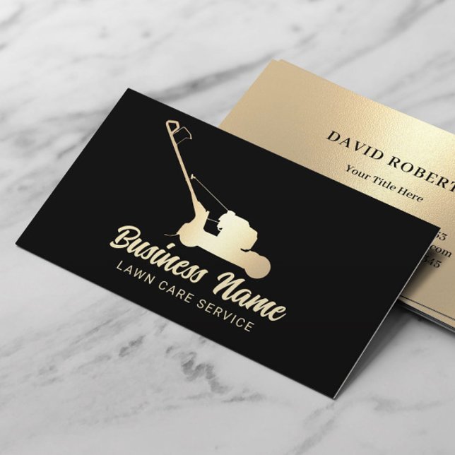 Lawn Care & Landscaping Modern Black & Gold Business Card (Creator Uploaded)