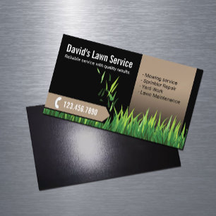 Lawn Care Landscaping Mowing Black & Beige Magnetic Business Card