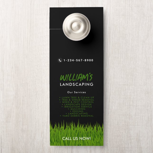 Lawn Care Landscaping Mowing Cutting Services Door Hanger (On Knob)