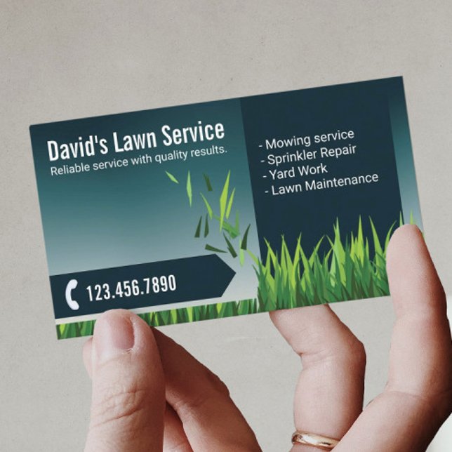 Lawn Care Landscaping Mowing Elegant Teal Business Card (Creator Uploaded)