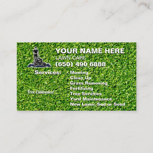Lawn Care Landscaping Mowing Grass Cutting Trimmin Business Card (Front)