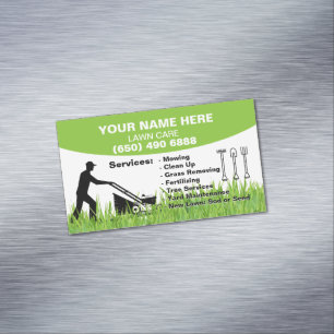 Lawn Care Landscaping Mowing Grass Service Magnetic Business Card