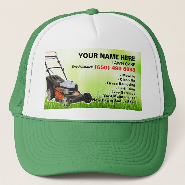 Lawn Care Landscaping Mowing Grass Tree Service Trucker Hat (Front)