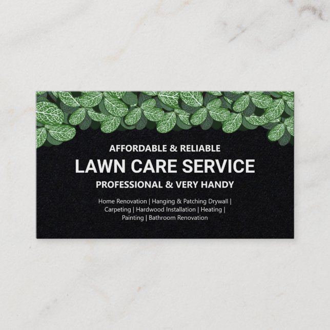 Lawn Care & Landscaping Professional Foliage Black Business Card (Front)