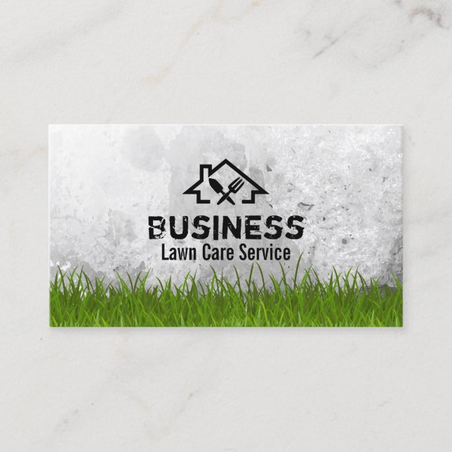 Lawn Care & Landscaping Professional House Logo Business Card (Front)