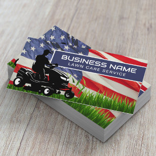 Lawn Care & Landscaping Riding Mower USA Flag Business Card