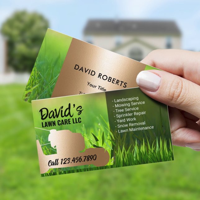 Lawn Care & Landscaping Service Gold Mower Business Card (Creator Uploaded)