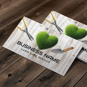 Lawn Care & Landscaping Service Grass Heart Wood Business Card