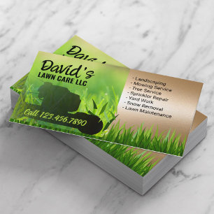 Lawn Care & Landscaping Service Green & Gold Business Card