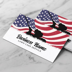 Lawn Care Landscaping Service Plain Patriotic Business Card