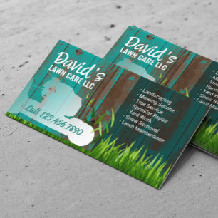 Lawn Care & Landscaping Service Teal Barn Wood Business Card