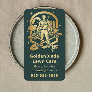 Lawn Care Landscaping Services Modern Dark Green Business Card