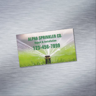 Lawn Care Landscaping Sprinkler Repair Irrigation Magnetic Business Card