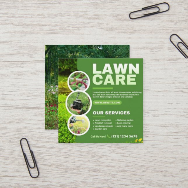 Lawn Care Landscaping  Square Business Card (Front/Back In Situ)