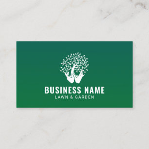 Lawn Care Landscaping Tree & Hands Logo Business Card
