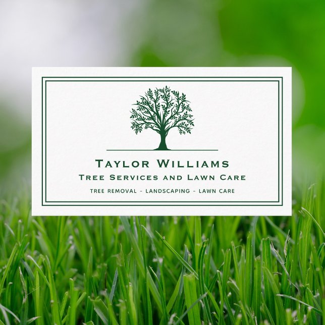 Lawn Care Landscaping Tree Service Green And White Business Card (Creator Uploaded)