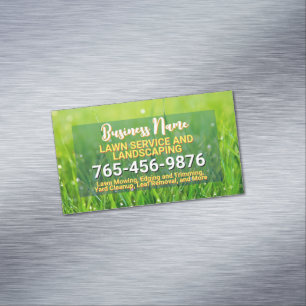 Lawn Care, Landscaping, Tree Service, Mowing Grass Magnetic Business Card