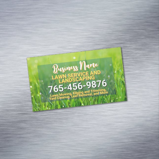 Lawn Care, Landscaping, Tree Service, Mowing Grass Magnetic Business Card (In Situ)