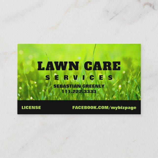 *~* Lawn Care Landscapping Green Grass Modern  Business Card (Front)
