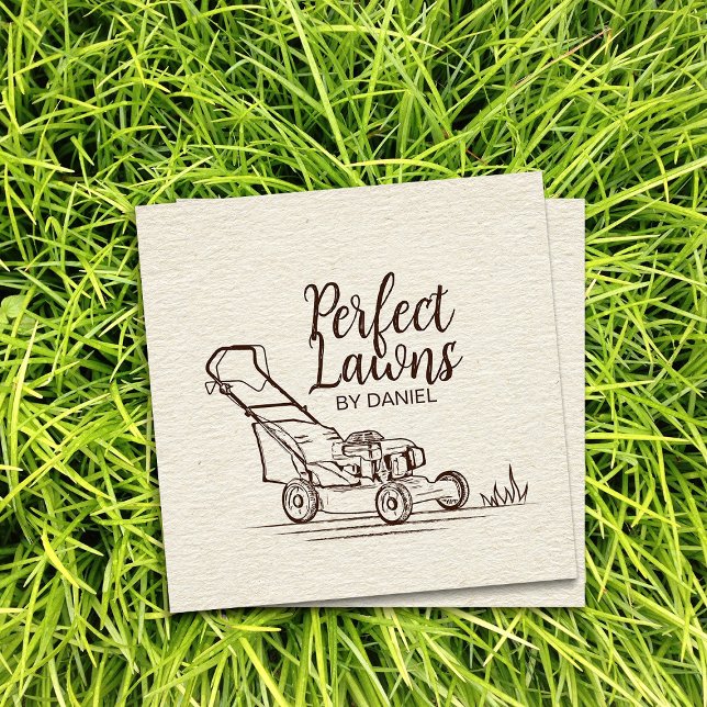 Lawn care - lawnmower drawing square business card (Creator Uploaded)