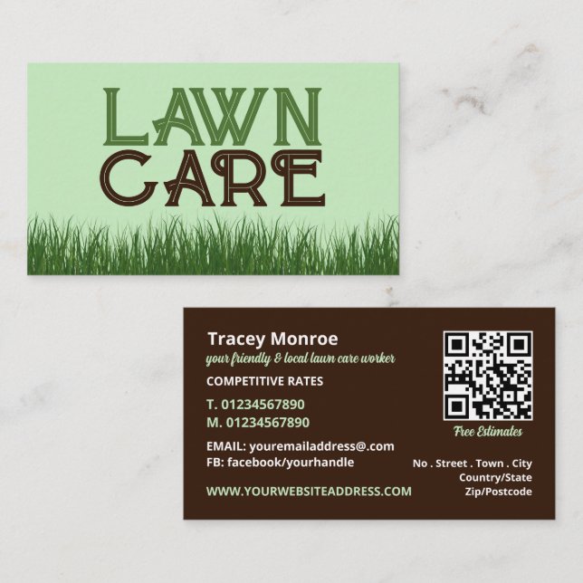 Lawn Care Logo, Lawn Care Services Business Card (Front/Back)