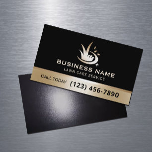 Lawn Care Logo Modern Black & Gold Landscaping Magnetic Business Card