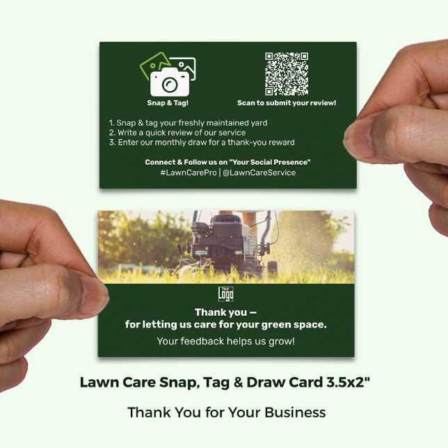 Lawn Care Logo Thank You Photo Testimonial &  Referral Card (Lawn Care Logo Thank You Photo Testimonial & Referral Card; Size 3.5x2 Inch, Landscape Format)