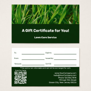 Lawn Care Maintenance Company Gift Certificate