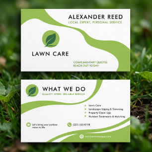 Lawn Care Modern Green Leaf Custom Logo Business Card