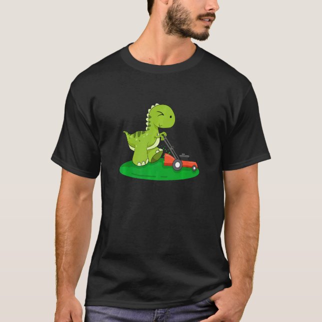 Lawn Care Mower Dinosaur Landscape Gardener Dino L T-Shirt (Front)