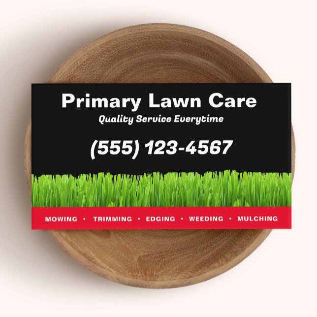 Lawn Care Mowing Landscaping Red Black Business Card (Creator Uploaded)