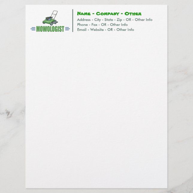 Lawn Care, Mowing Yards or Grass, Maintenance Letterhead Template (Front)