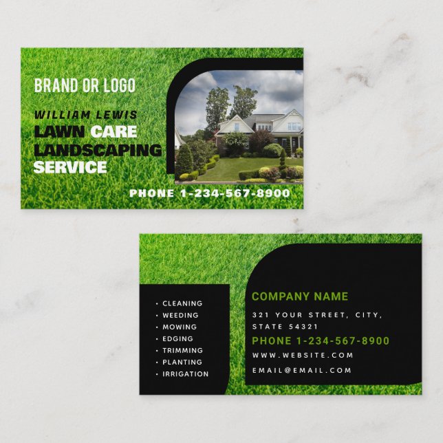 Lawn Care Photo Landscaping Mowing Business Logo Business Card (Front/Back)