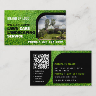 Lawn Care Photo Landscaping Mowing QR Code Business Card