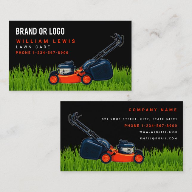 Lawn Care Red Lawnmower Landscaping Mowing Logo Business Card (Front/Back)