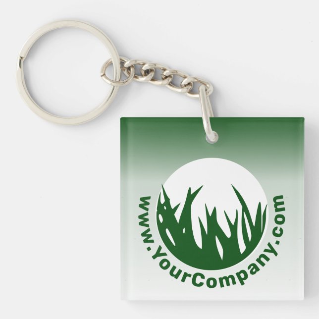 Lawn Care Service Green White Logo WWW Promotional Key Ring (Front)