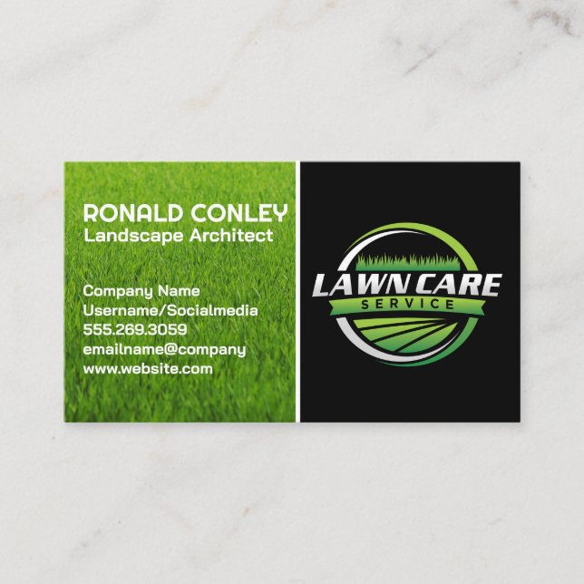 Lawn Care Service Logo | Landscaping Business Card (Front)