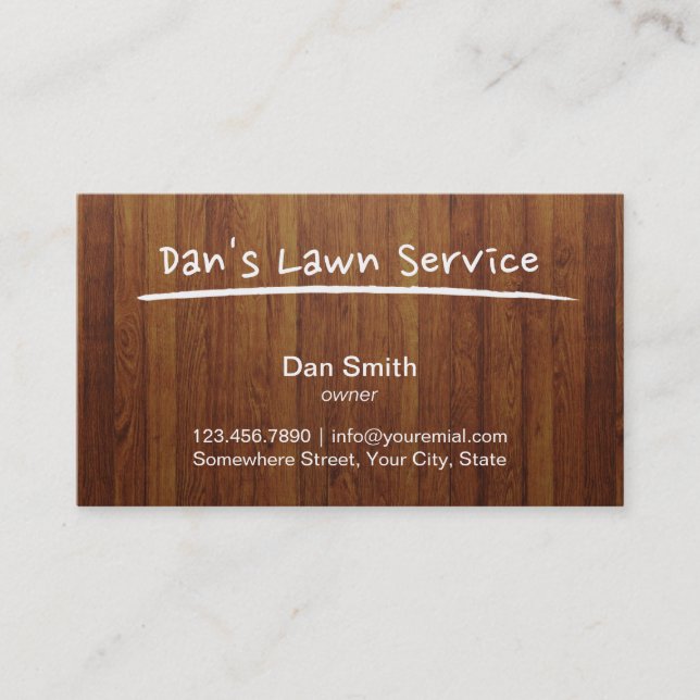 Lawn Care Service Wood Background Professional Business Card (Front)