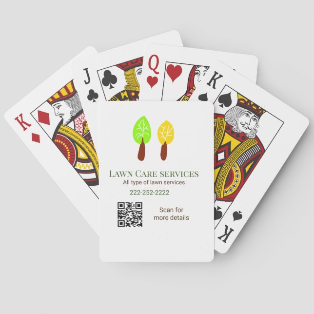 Lawn care services add name q r code website email playing cards (Back)