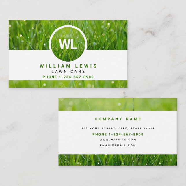 Lawn Care Simple Business Logo Modern Landscaping Business Card (Front/Back)