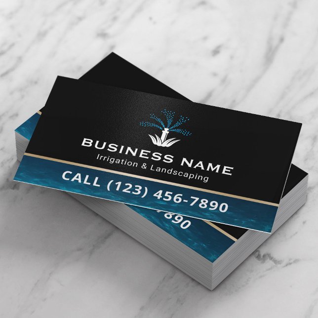 Lawn Care Sprinkler Logo Irrigation & Landscaping Business Card (Creator Uploaded)